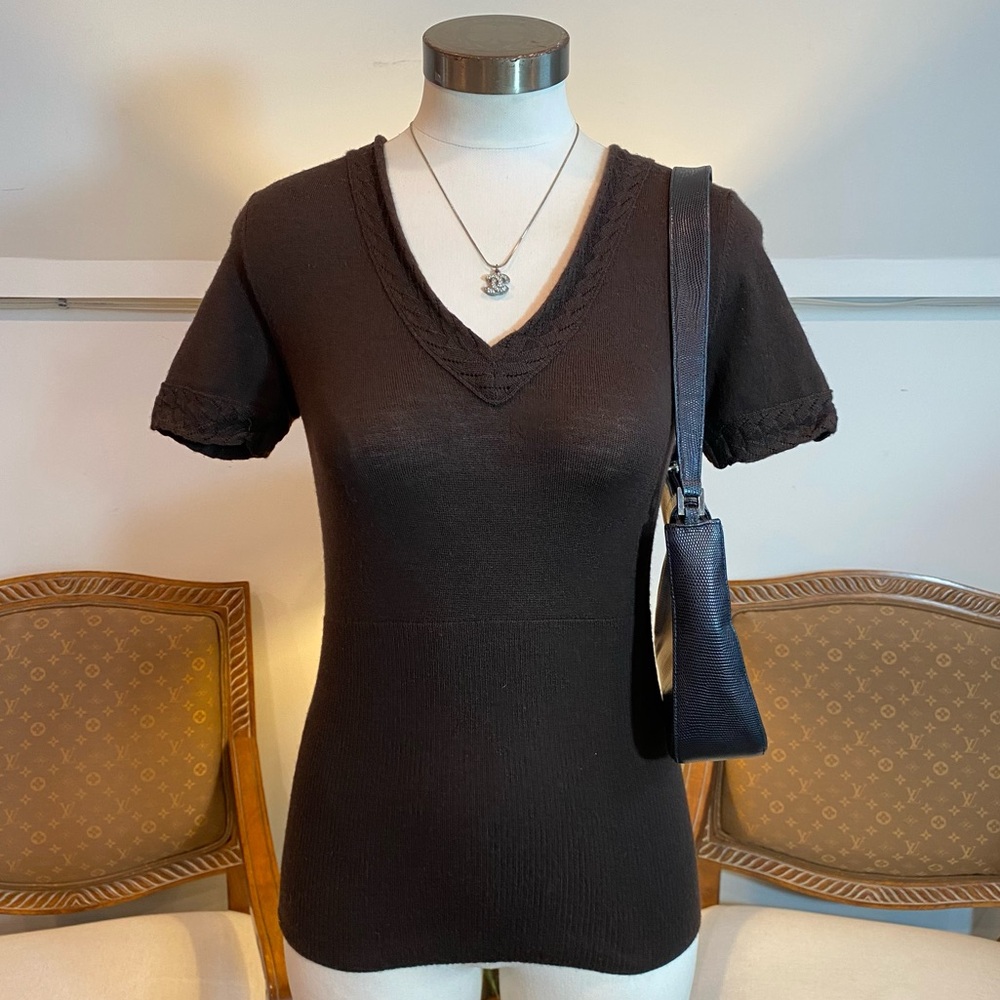 Antonio Melani Brown Knit V-Neck Women's Top Wool-Blend Grunge Downtown Girl XS